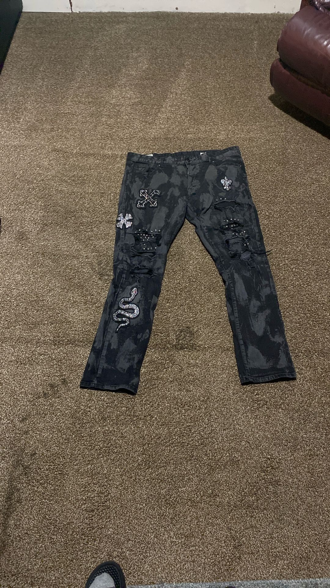 Black Camouflage Smoke Rise Jeans
