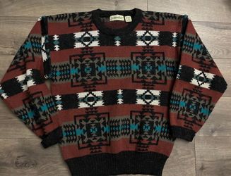 Vintage St Johns Bay Sweater Medium 90s Native Aztec Print Crewneck Sweatshirt