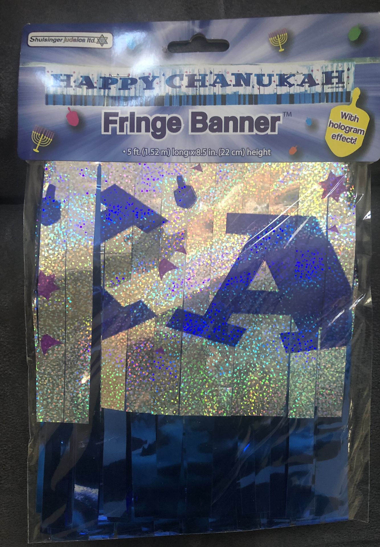 Chanukah Fringe Banner Decoration 5’ X 8.5” W Hologram Effect 