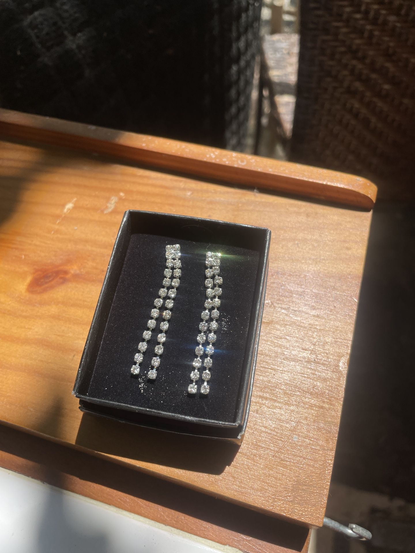 White rhinestones; earrings, hanging in 2 long strands