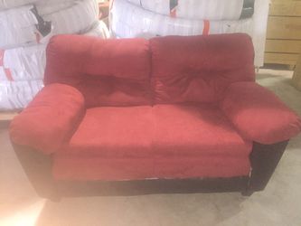 All red suede couch, very very clean