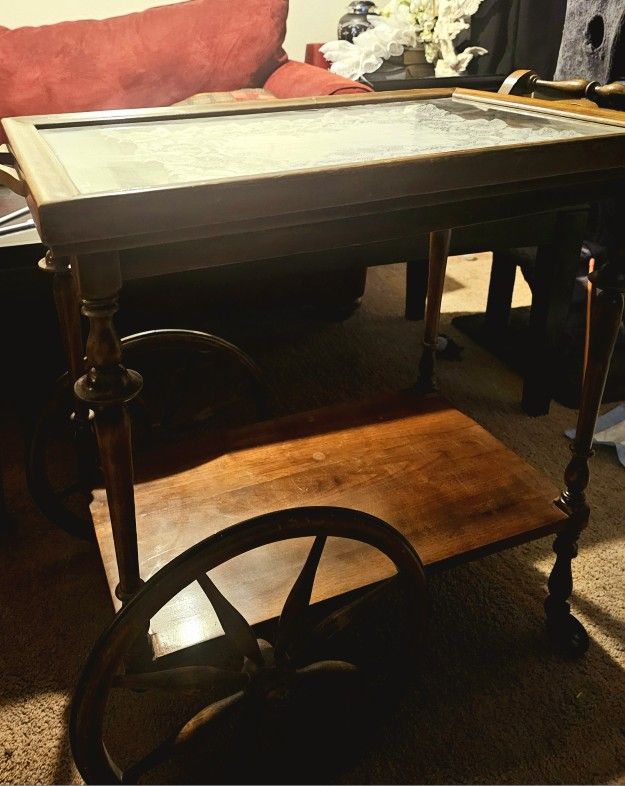 Antique Tea/Coffee Cart and Tray - Vintage Wood & Steel