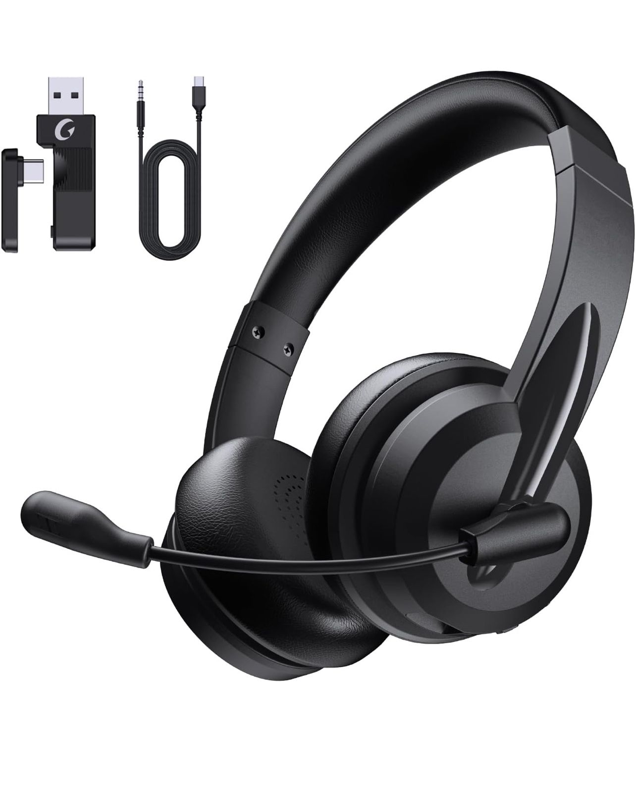 Spark 06 Wireless Headset with Mic for Work with AI Noise Cancel Mic for Clear Calls, Bluetooth V5.3 Headphones with Microphone to USB A/C Dongle &