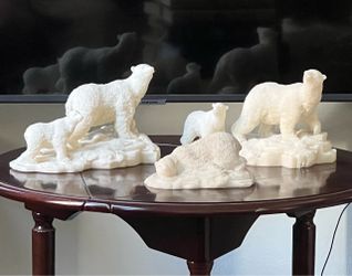 White Polar Bear Figurine, Set of 3 Resin Family Sculptures
