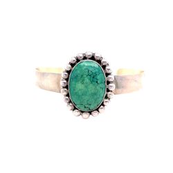 Sterling Silver Green Turquoise Flower Shaped Cuff