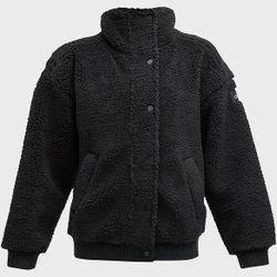 Alo Yoga | Sherpa Varsity Jacket Black Coat XS warm faux fur fuzzy oversized