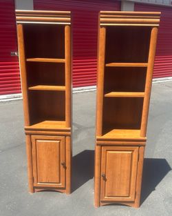 Pair of Tall Wood Bookcase Cabinets