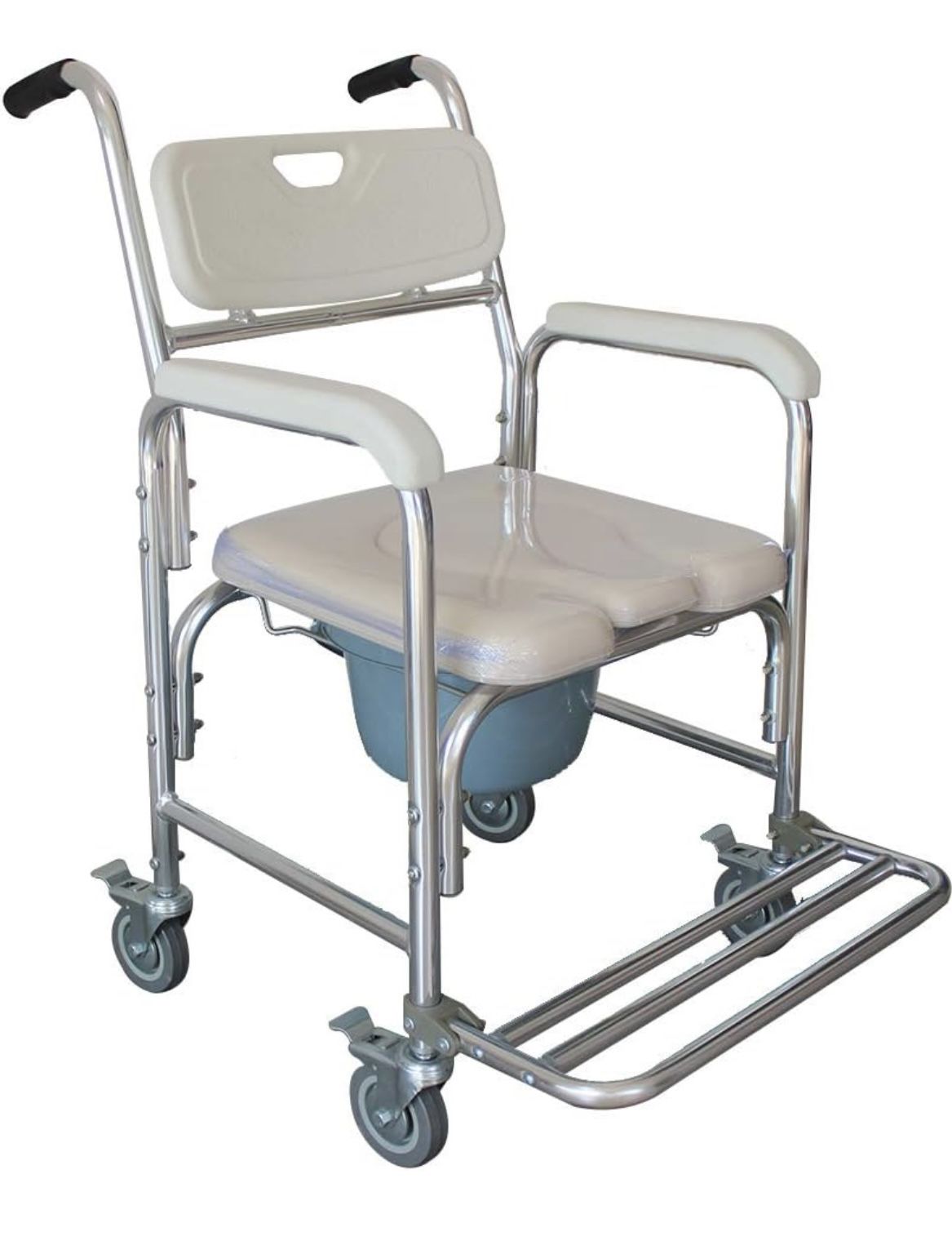 NEW - Bedside Commode Chair, 4 in 1 Toilet Rolling Transport Chair with Arms & 4 Brakes, Shower Wheelchair for Adults, Senior, Elderly, Handicap, Disa
