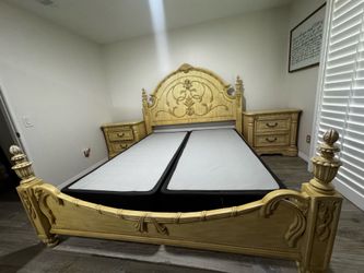 Solid wood Cal King Bed w/ night stands