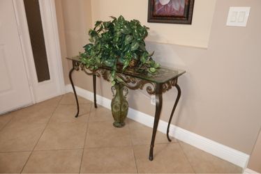 Matching Glass Top Coffee Table & Entry Console Table – Ornate Metal