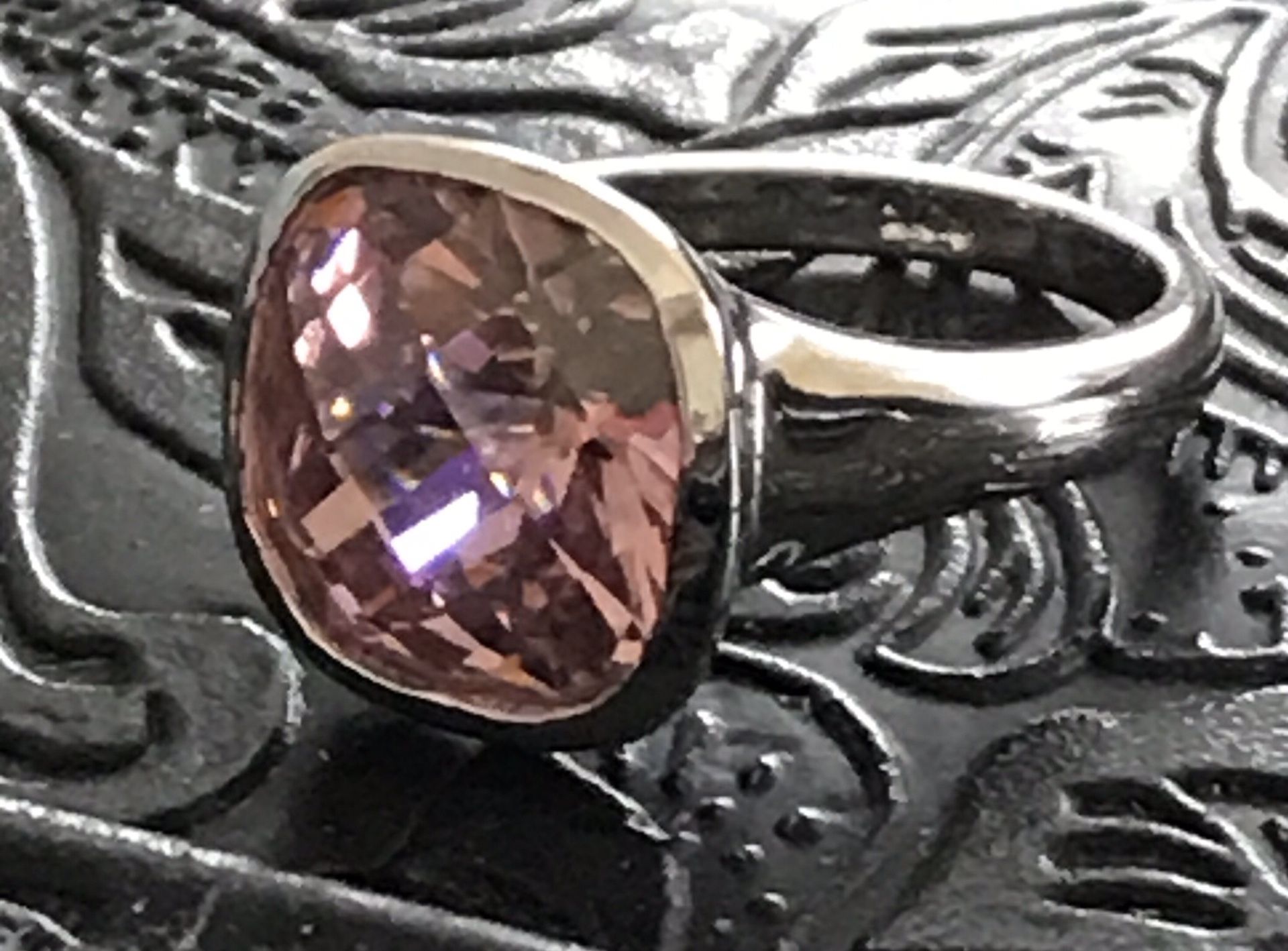 .935 Sterling Silver Ring Natural Kunzite Cushion Cut. Size 7