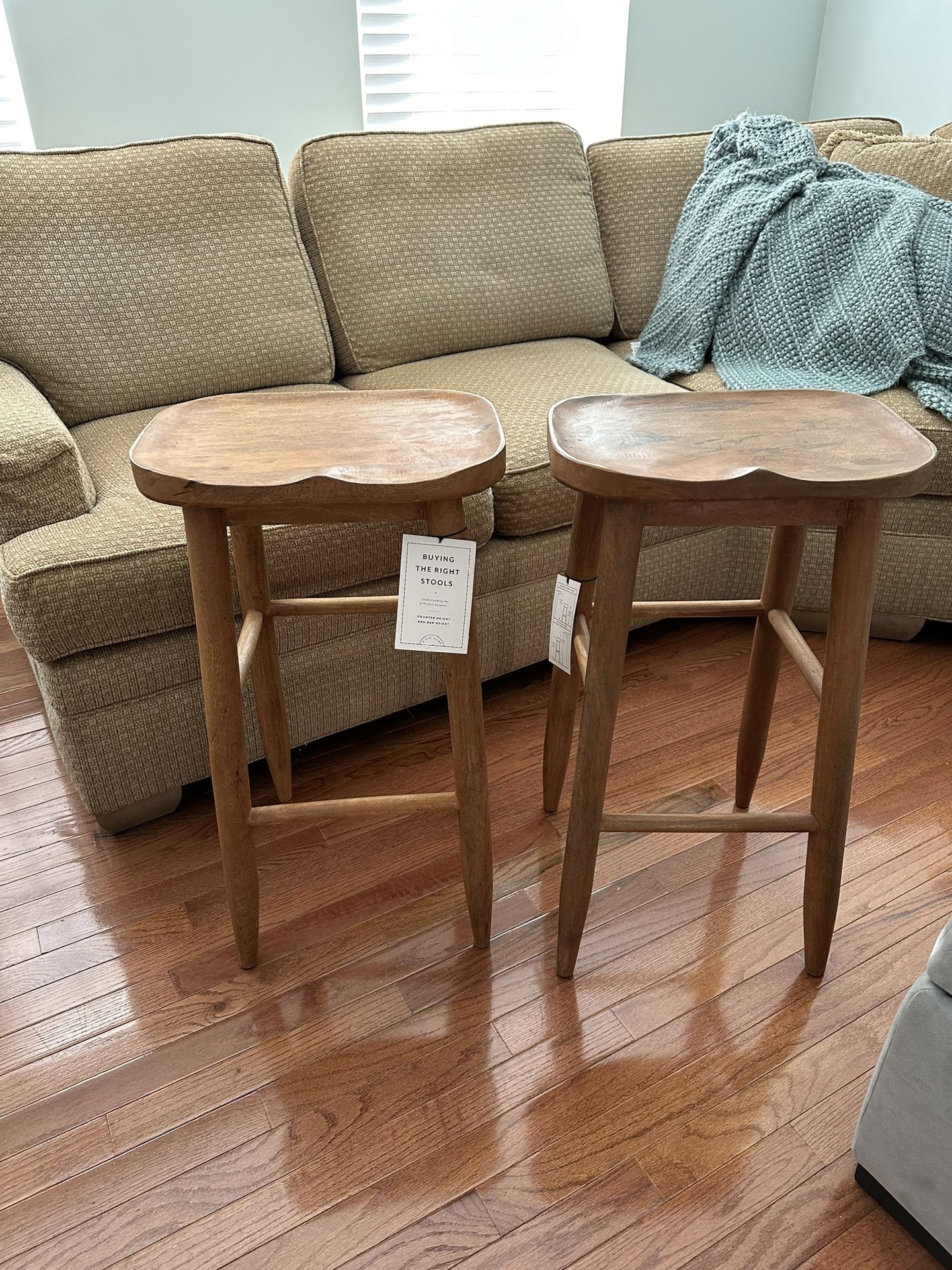 Brand New Pair Of Wooden Bar Stools With Tags 