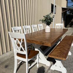 Custom Dining Table Farmhouse Country French Modern Rustic Solid Wood Set Restoration Hardware Insp Bench Hand Built Round Oval Counter Breakfast  