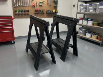 $25 for both! Two 31” Plastic Folding Sawhorse Saw Horse Stands!