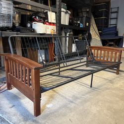 DHP Brixen Cherry Wood Arm Metal Futon Frame . Bed Frame