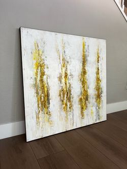 40x40 EXTRA LARGE Modern White And Gold Textured Glitter Canvas Wall Art