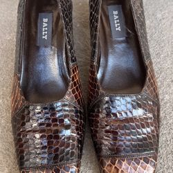 Vintage BALLY Rare  Heels Pumps LAMPESA Snakeskin leather Brown Size 8 