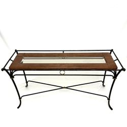 NEOCLASSICAL DISTRESSED ENTRY TABLE - WROUGHT IRON, BRASS, GLASS, GENUINE LEATHER