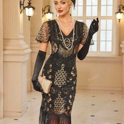 Ladies Flapper Dress 20's Size 14 From Shein + Accessories