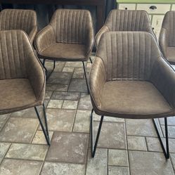 Brown Faux Leather Armchairs 