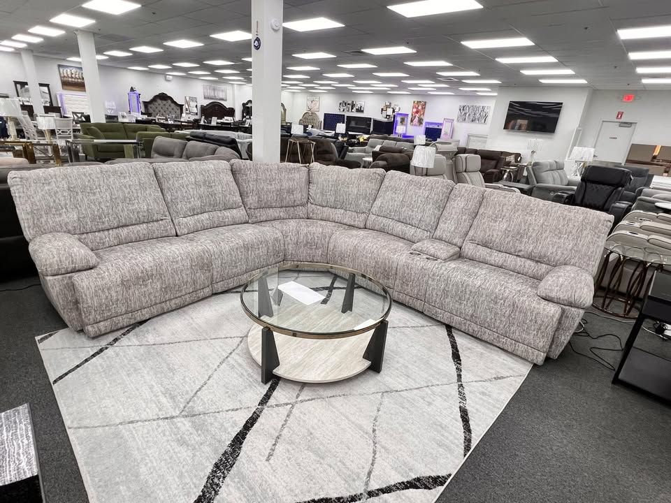 Brand New Plush wide seating Seating Gray fabric 3 Pc Power Reclining Sectional