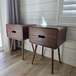 Set of 2 - Nightstands With Drawer - Bedside End Table For Bedroom & Living Room, Rustic Modern Side Table With Sturdy Wood Legs