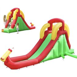 HONEY JOY Inflatable Water Slide, Giant Water Park Bounce House w/Climbing & Long Slide, Water Canons, Hose, Blow Up Water Slides Inflatables for Kids