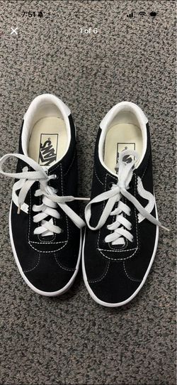 Vans Sport Low shoes - a black suede upper with white leather sidestripes size men 6.0 or women 7.5