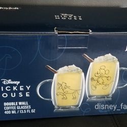 Disney JoyJolt Mickey Mouse Pluto Double Wall Coffee Glasses Glass Mug Set of 2
