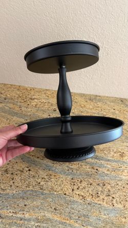 Modern Black 2-Tier Serving Tray | Farmhouse Coffee Bar Organizer
