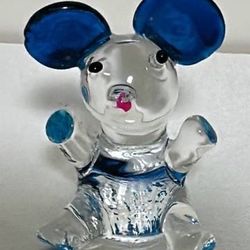 Collectible Blue And Clear Glass Mouse Figurine Freestanding Home Decoration Accent