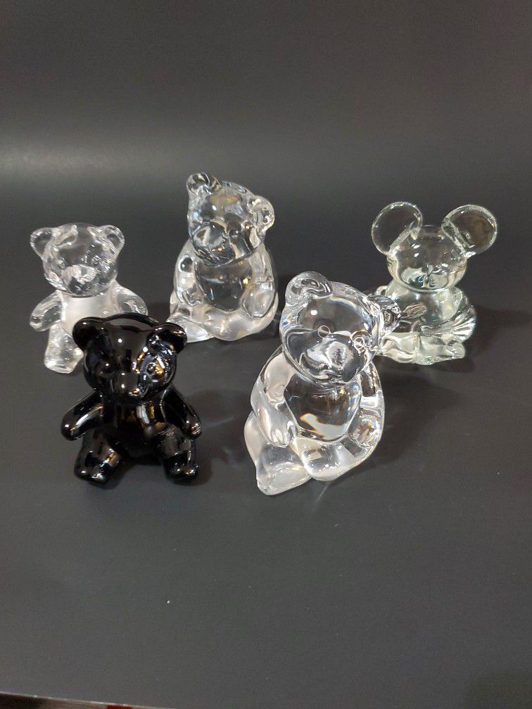 Crystal Teddy Bear Bundle Art Glass Sculptures
