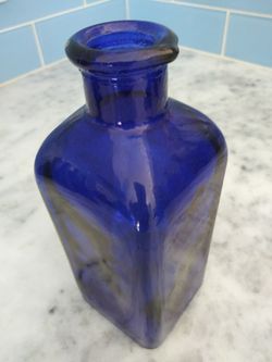 Blue Glass Square mesicine Jar type Bottle