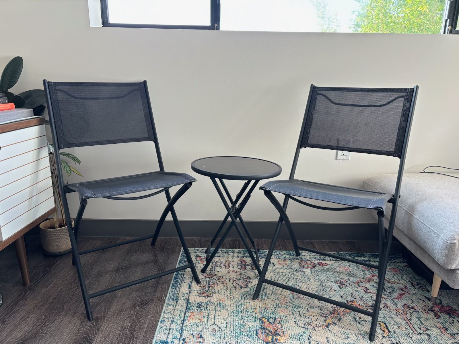 Black Foldable Outdoor Patio Balcony Table And Chair Set