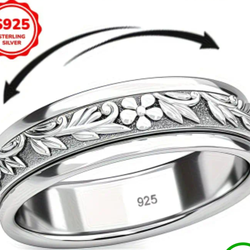 925 Sterling Silver Leaf and Flower Designed Ring that Spins Sz 7