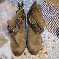 Gray  Ankle Boots with Concho Straps