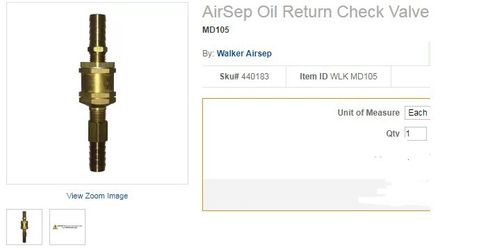 Walker Airsep MD105 oil check valve