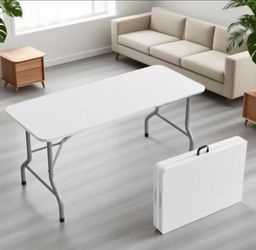 White Folding Portable Table with Carry Handle  6FT