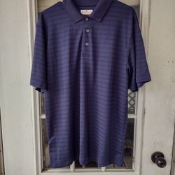 Grand Slam Performance Short Sleeve Shirt Polo Blue Striped Men's Size Large