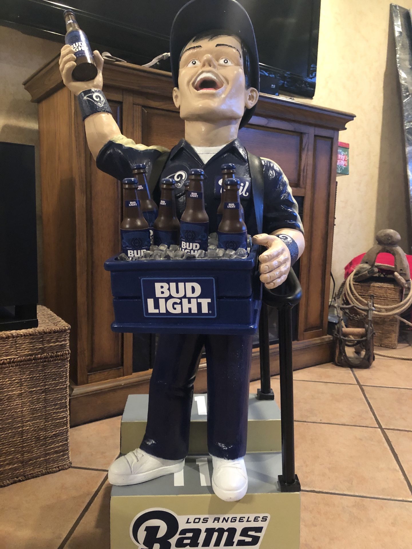 RAMS BUD LIGHT VENDOR STATUE. Approximately 3ft. Tall.