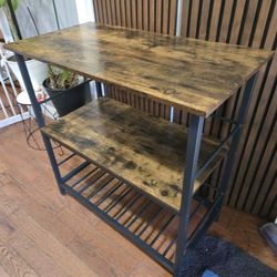 Kitchen Island with 3 Shelves | Kitchen Shelf with Large Worktop