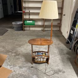 Wood Table With Lamp