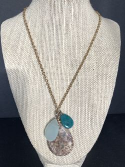 Gold tone necklace with natural stone pendant 32” inches long