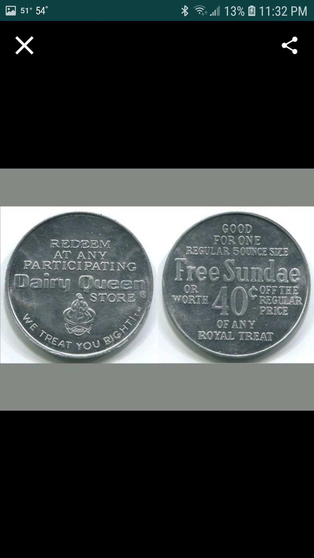 Dairy Queen free sundae token - collectable vintage coins