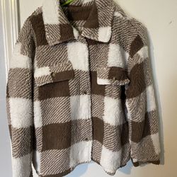 Fluffy Brown & White Flannel Sweater Women’s