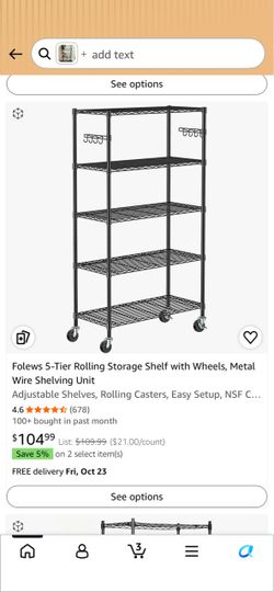 Folews 5-Tier Rolling Metal Wire Shelving Unit