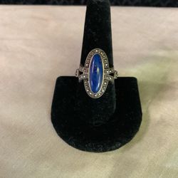 925 SILVER MARCASITE & LAPIS LAZULI RING