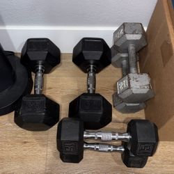 Dumbells: 35lbs, 20lbs, 15lbs