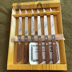 Yorkville 6 Piece Steak Knife Set Vintage Hardwood Handles Stainless Steel Japan New in box 