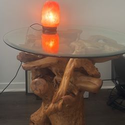 Raw Cedar Coffee Or End Table With Glass Top